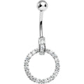 925 Sterling Silver Cubic Zirconia Circle Charm Belly Ring