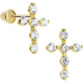 14K Yellow Gold Clear CZ 10mm Cross Youth Screwback Earrings