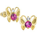 14K Yellow Gold Butterfly Pink CZ Youth Screwback Earrings