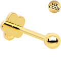 14k Yellow Gold Flat Back Earring 20G 2mm Ball Floral Reversible