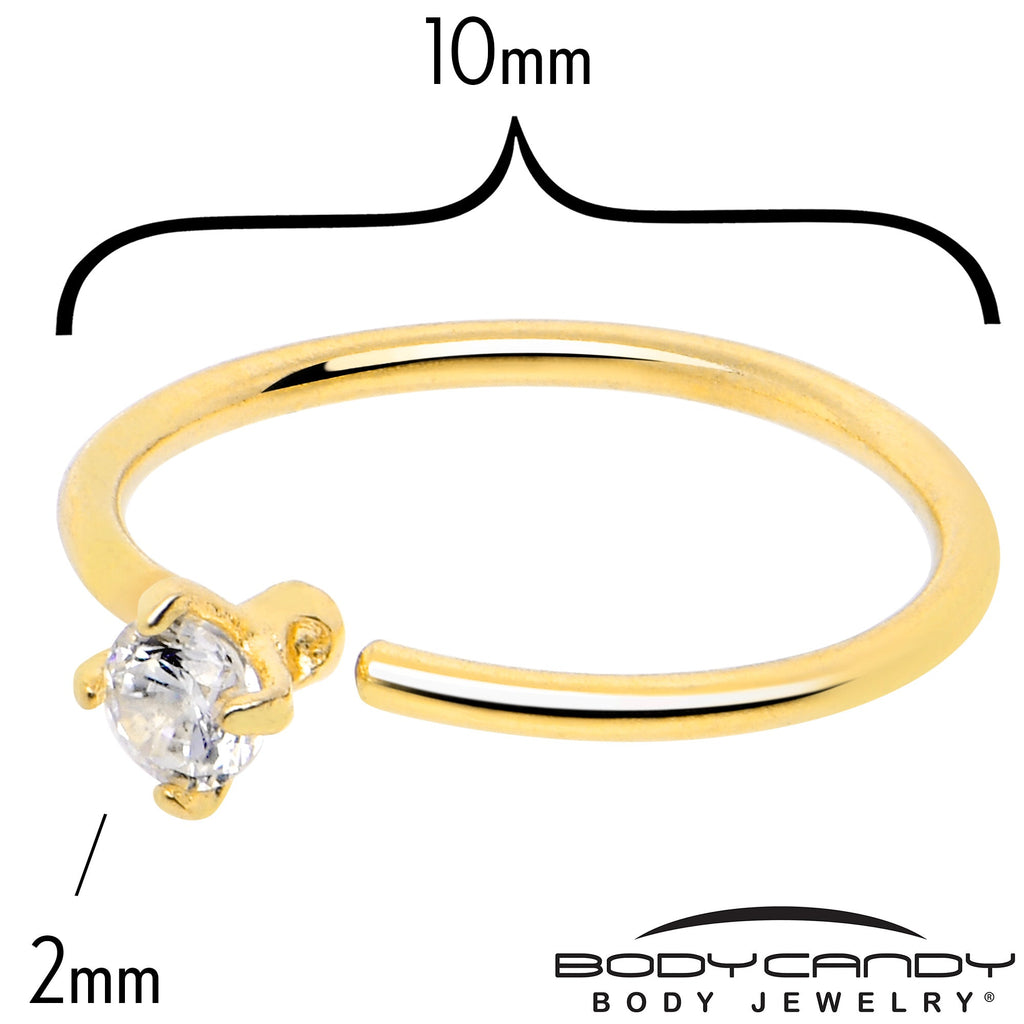 14k Solid Yellow Gold Bendable Nose Hoop 22G 5/16 with 2mm  CZ