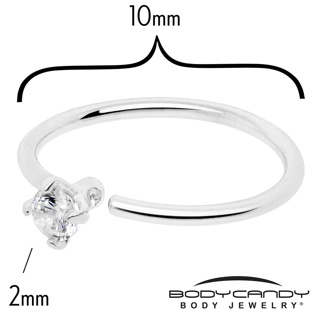 14k Solid White Gold Bendable Nose Hoop 22G 5/16 with 2mm CZ