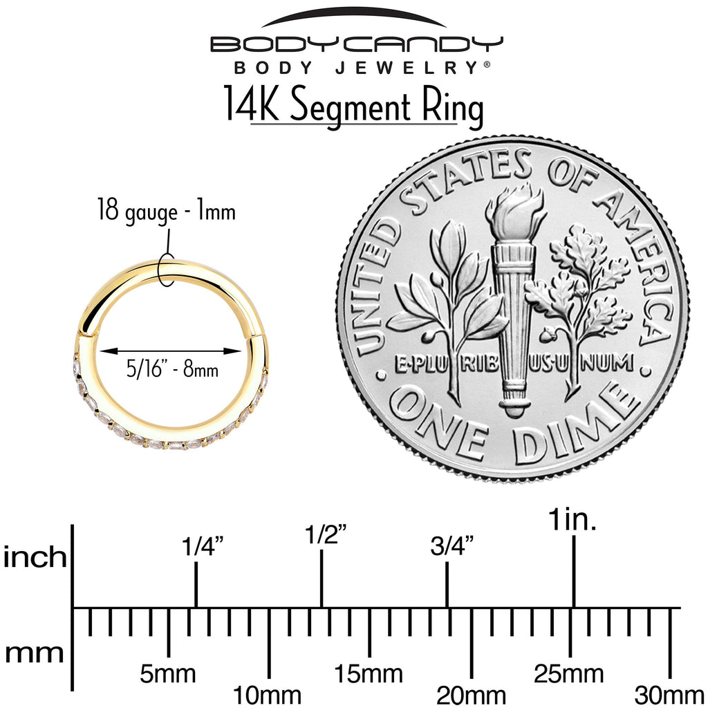 14k Solid Yellow Gold Hinged Segment Ring Forward Facing CZ 18G 5/16