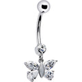16G Solid 14k White Gold Dangle CZ Butterfly Belly Ring