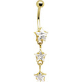 16G Solid 14k Yellow Gold Zirconia Trio Star Belly Ring
