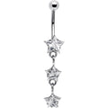 16G Solid 14k White Gold Zirconia Trio Star Belly Ring