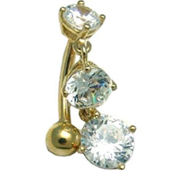 16G Solid 14k Yellow Gold Top Mount CZ Belly Ring
