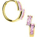 14k Yellow Gold Pink CZ Square Huggy Earrings
