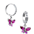 14k White Gold Fuchsia CZ Butterfly Huggy Earrings