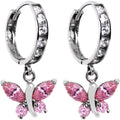 14k White Gold Light Pink CZ Butterfly Huggy Earrings