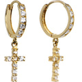 14k Yellow Gold CZ Cross Huggy Earrings 8mm