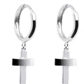 14k White Gold Cross Huggy Earrings