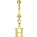 16G Solid 14k Yellow Gold CZ Initial H Belly Ring