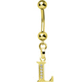 16G Solid 14k Yellow Gold CZ Initial L Belly Ring