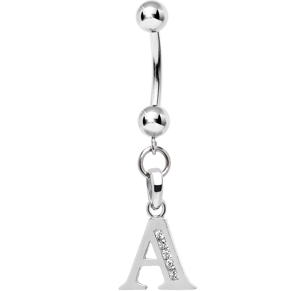 16G Solid 14k White Gold CZ Initial A Belly Ring