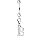 16G Solid 14k White Gold CZ Initial B Belly Ring