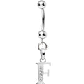 16G Solid 14k White Gold CZ Initial F Belly Ring