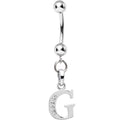 16G Solid 14k White Gold CZ Initial G Belly Ring