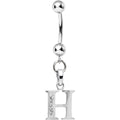16G Solid 14k White Gold CZ Initial H Belly Ring