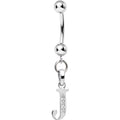 16G Solid 14k White Gold CZ Initial J Belly Ring