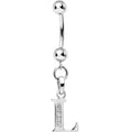 16G Solid 14k White Gold CZ Initial L Belly Ring