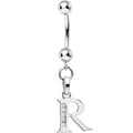 16G Solid 14k White Gold CZ Initial R Belly Ring