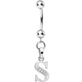 16G Solid 14k White Gold CZ Initial S Belly Ring