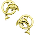 14k Yellow Gold Hoop Dolphin Stud Earrings