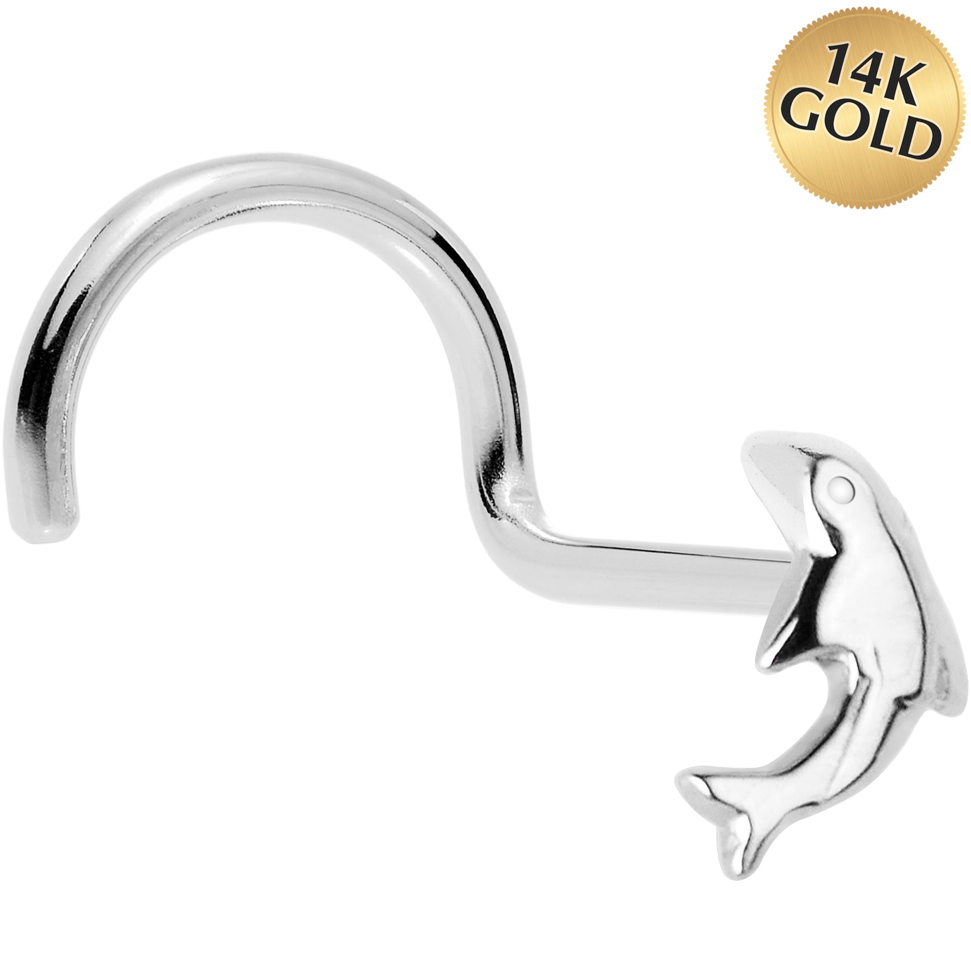 Solid 14K White Gold Dolphin Nose Screw Ring