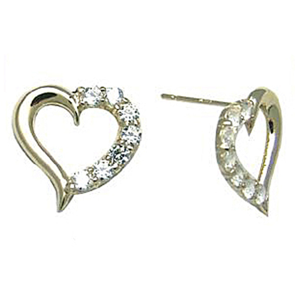 14k Yellow Gold CZ Hollow Heart Stud Earrings 12mm