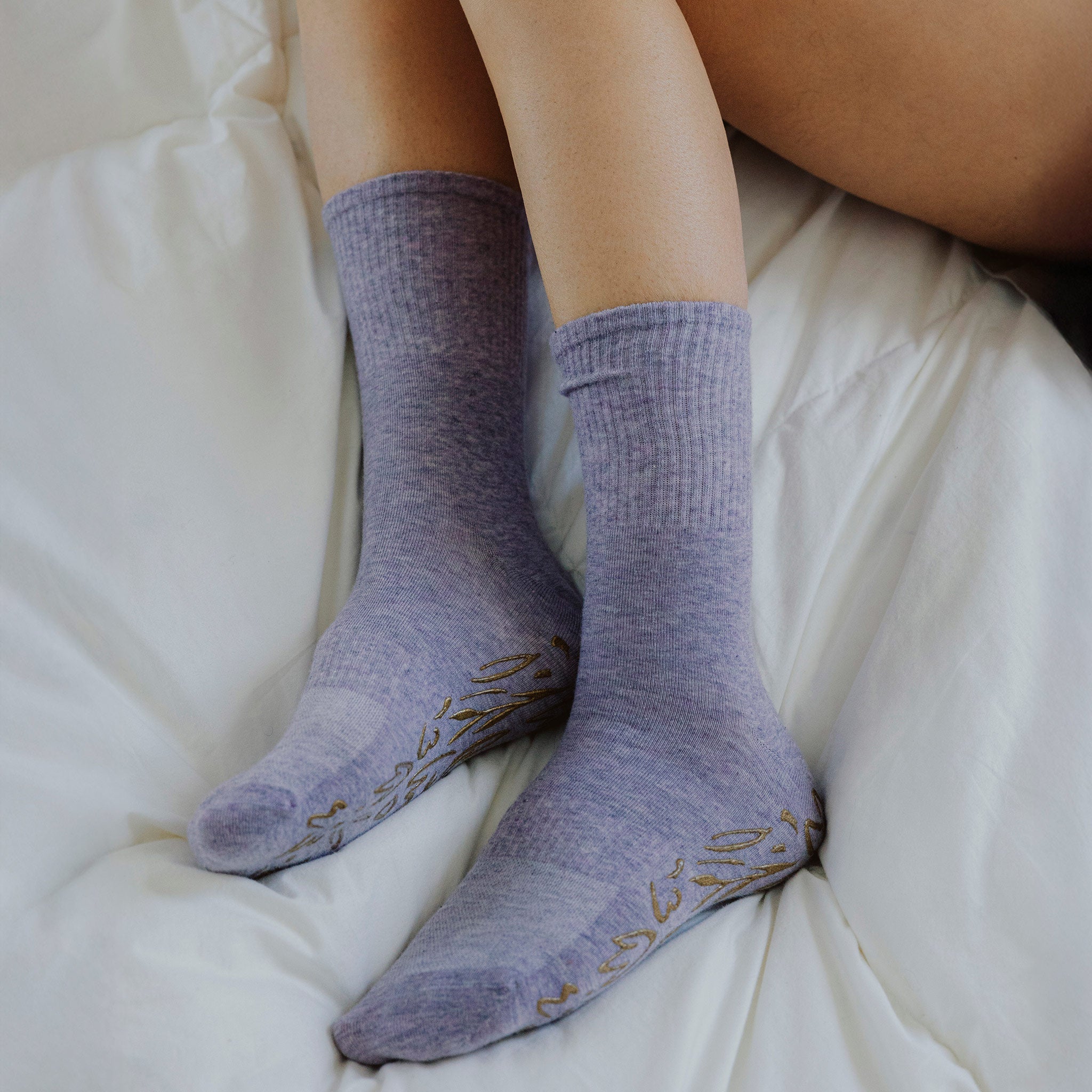 Serene Socks- Adult Organic Cotton Non-Slip Socks- 4 Seasons- Lavender- 2 Pairs