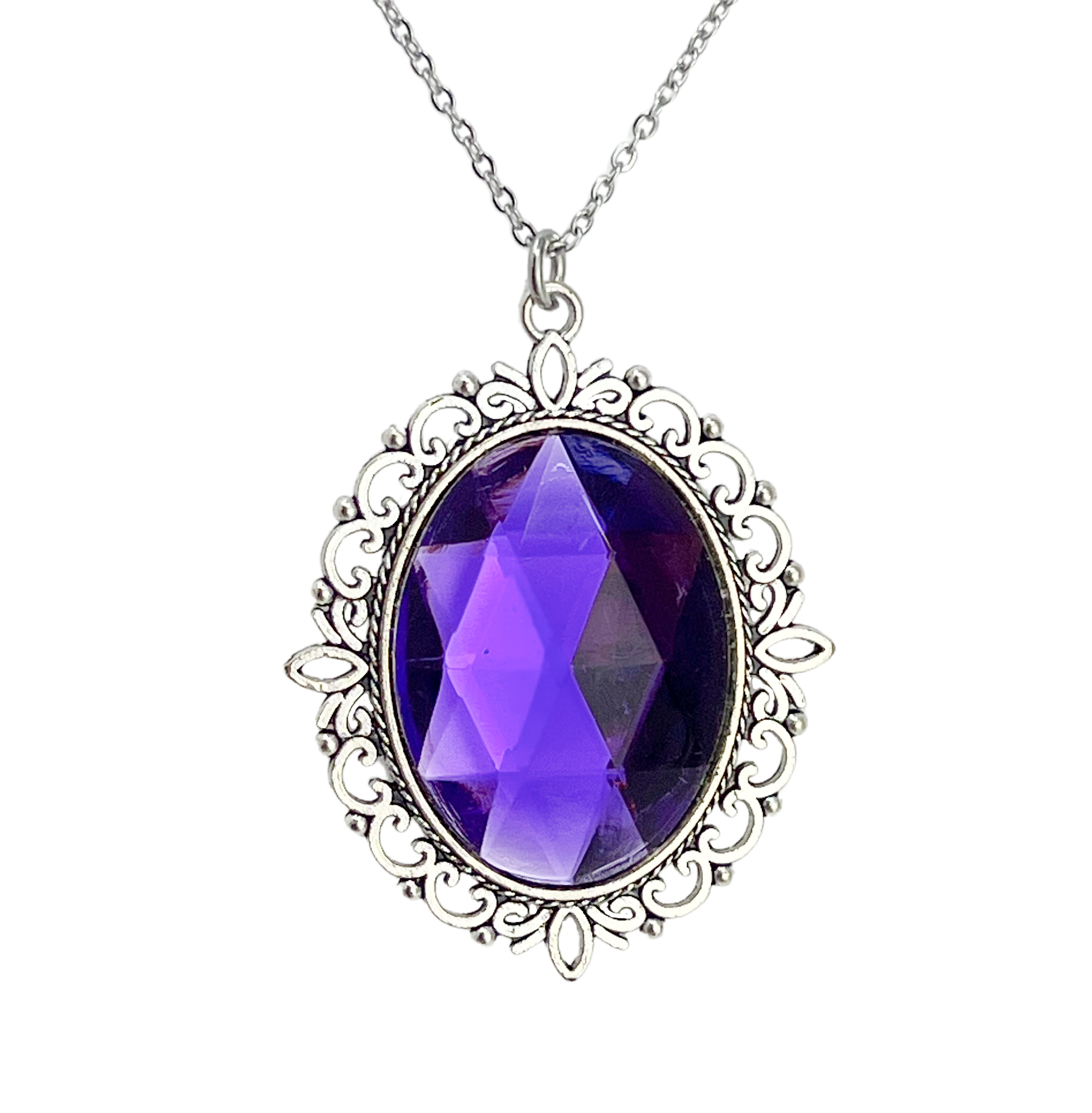 Renaissance Faceted Cameo Necklace – Mystic Gothic Statement Red Purple Jewelry