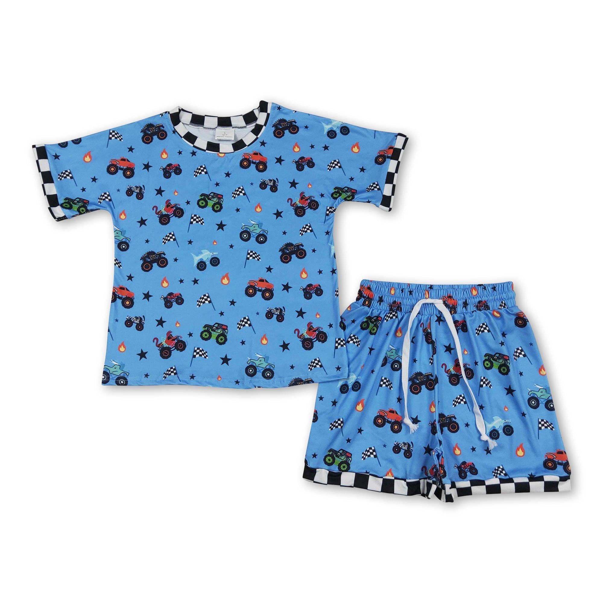 Plaid short sleeves flag truck kids boys summer outfits