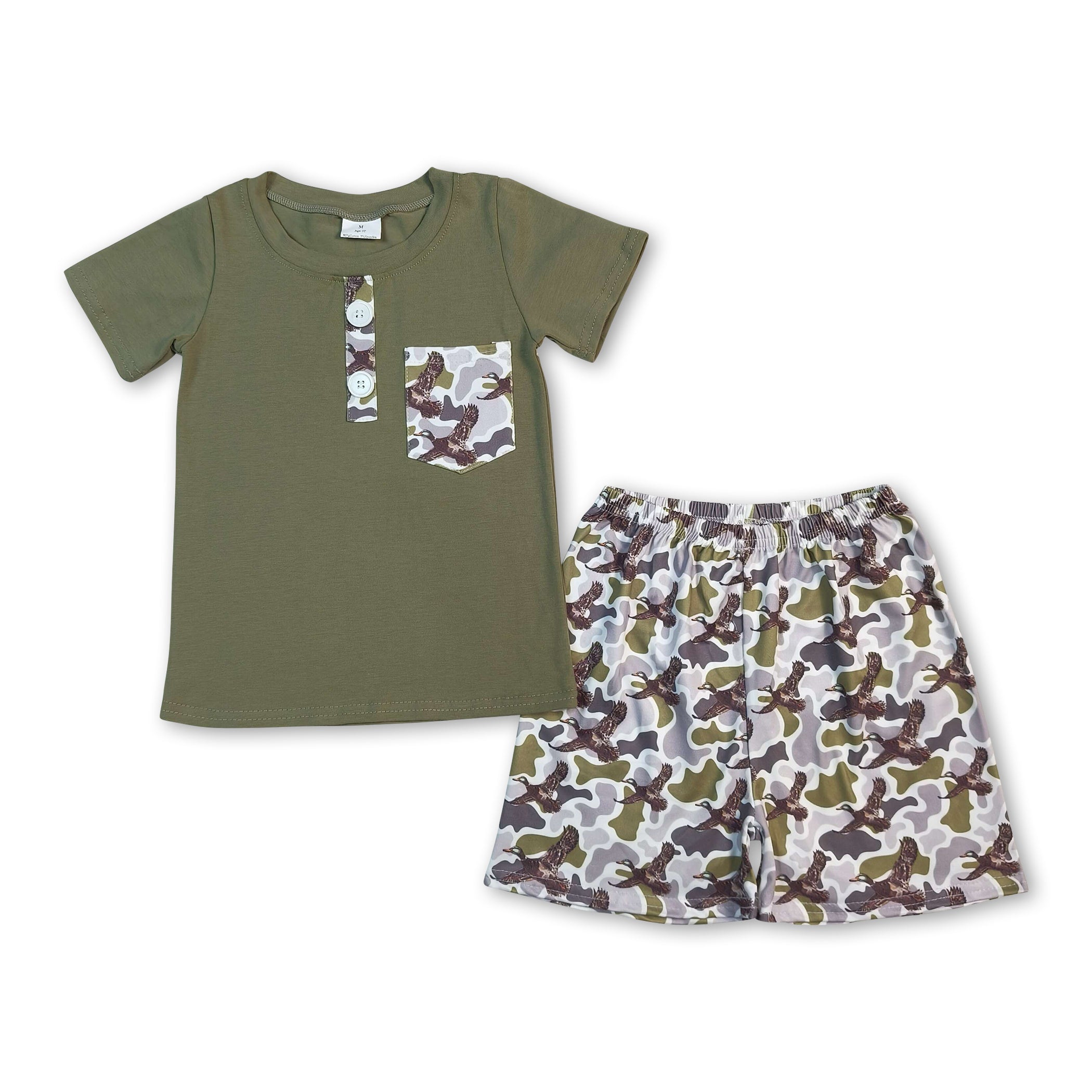 Short sleeves pocket top duck camo shorts boys outfits