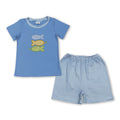 Short sleeves fish top plaid shorts kids boys outfits