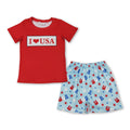 Short sleeves I love USA top shorts boys 4th of july outfit