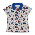 Blue short sleeves tractor kids boys 4th of july polo shirt