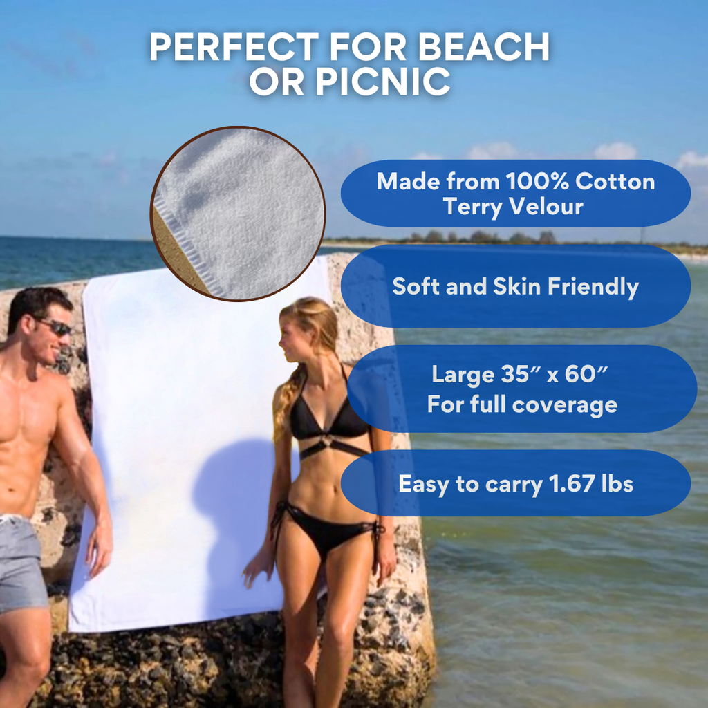 Diamond Collection Beach Towel: 100% Cotton, White (1.67lbs)