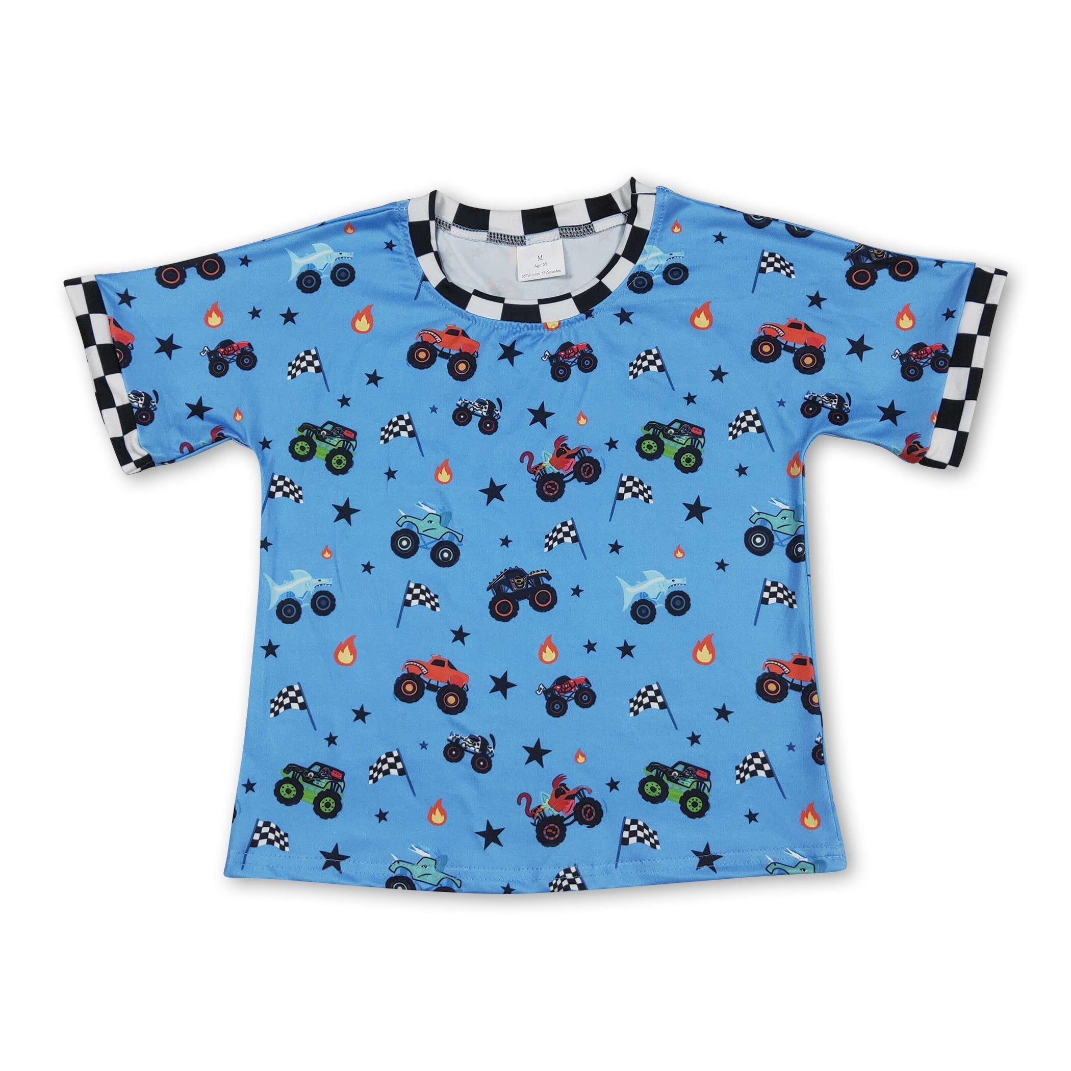 Plaid short sleeves flag truck kids boys summer shirt