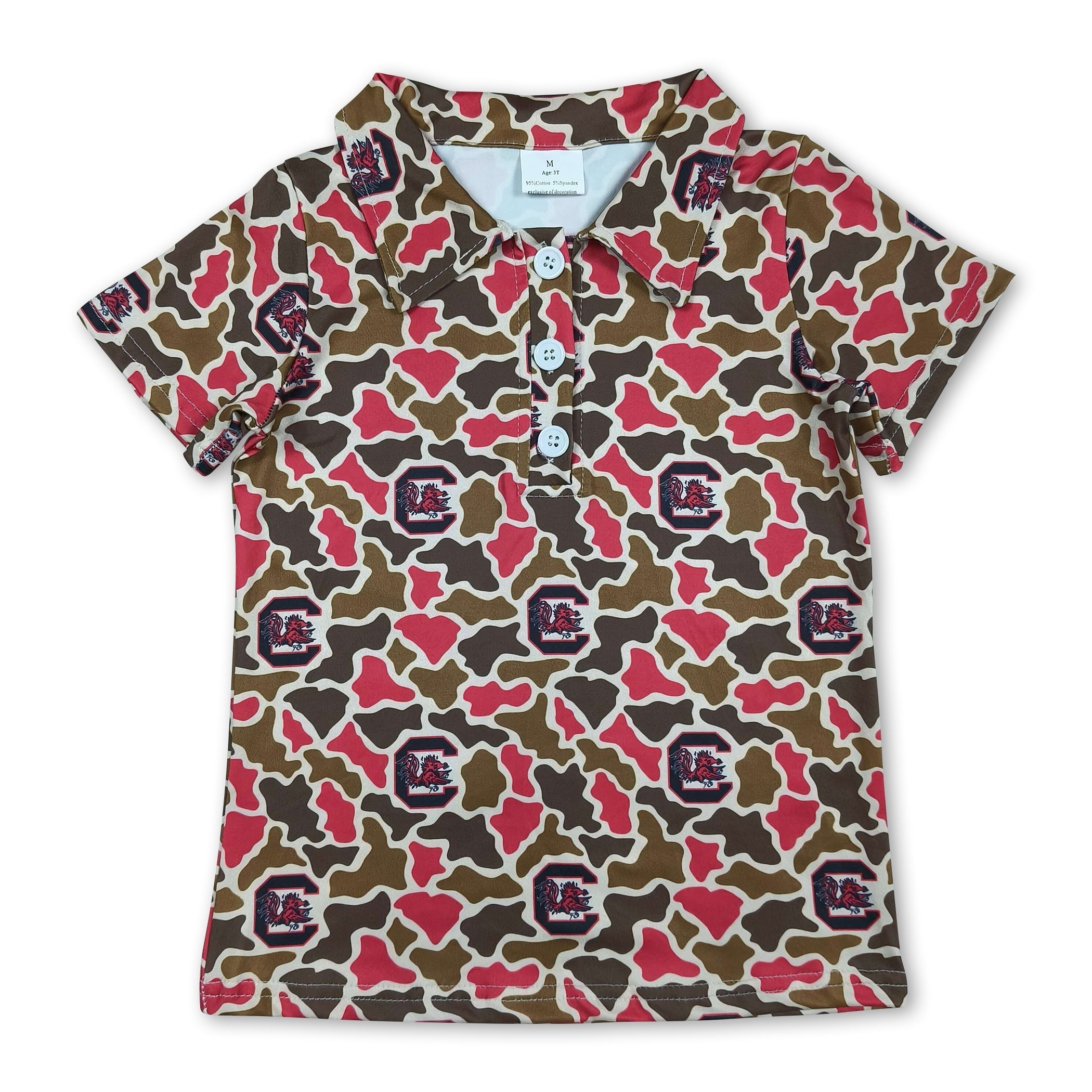 Short sleeves camo C kids boys team polo shirt