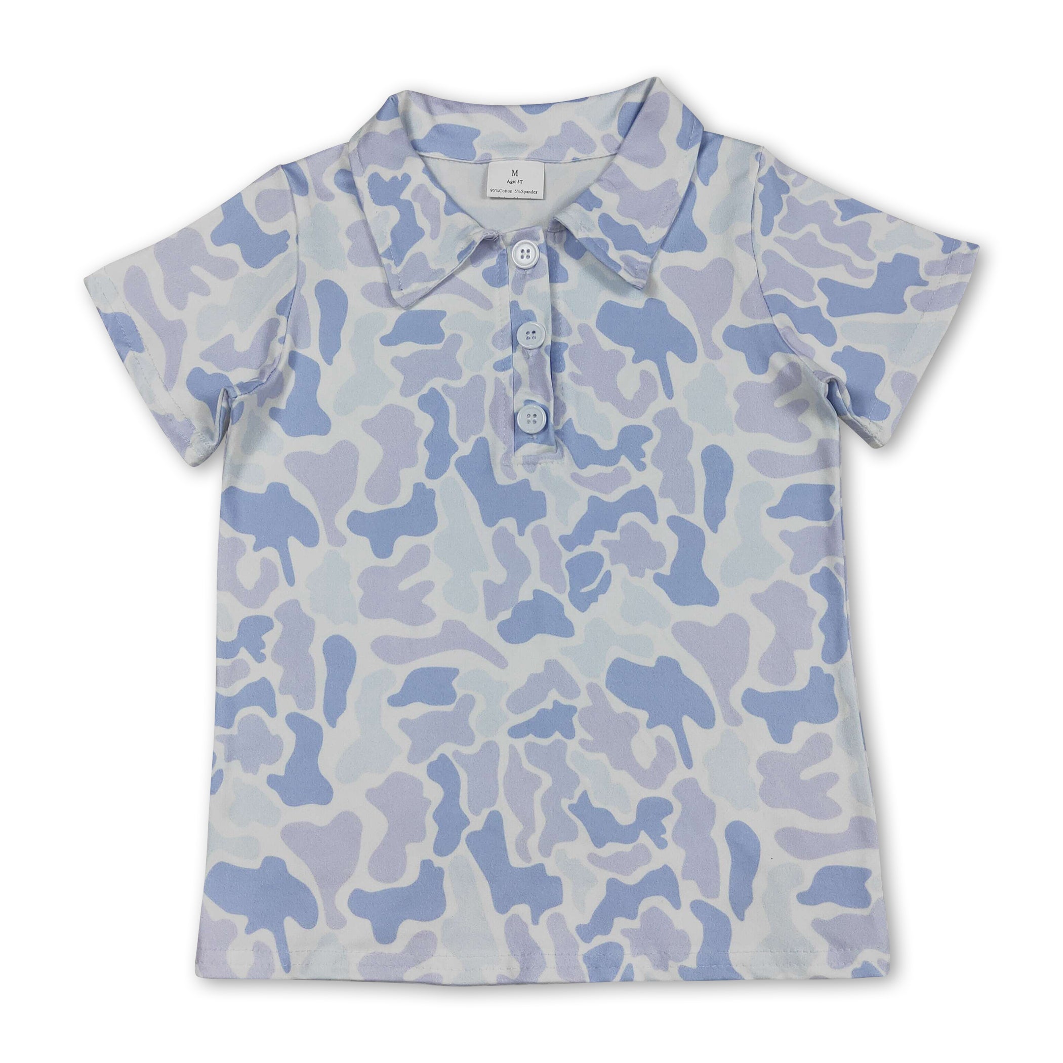 Short sleeves blue camo kids boys polo shirt