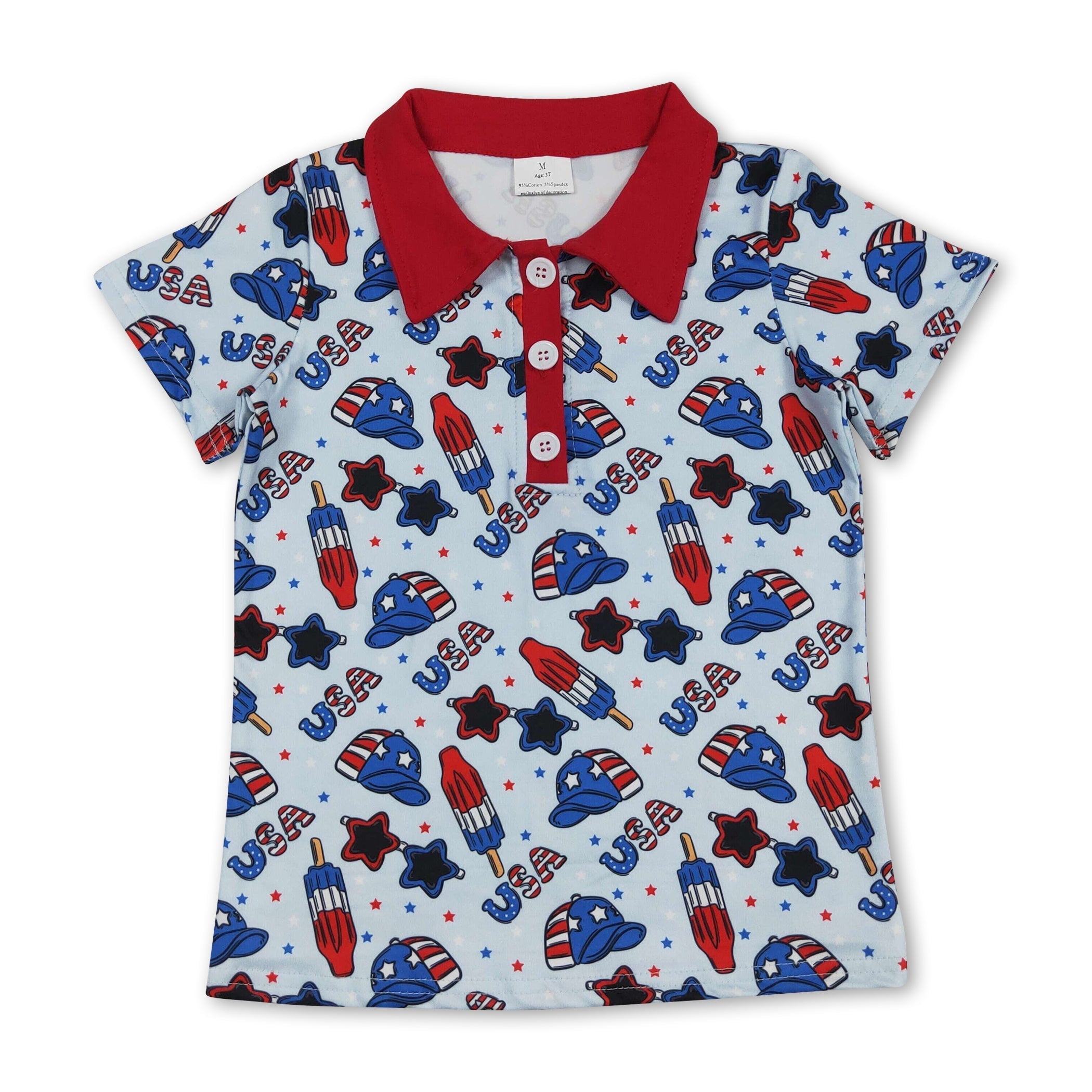 Short sleeves USA popsicle kids boys 4th of july polo shirt