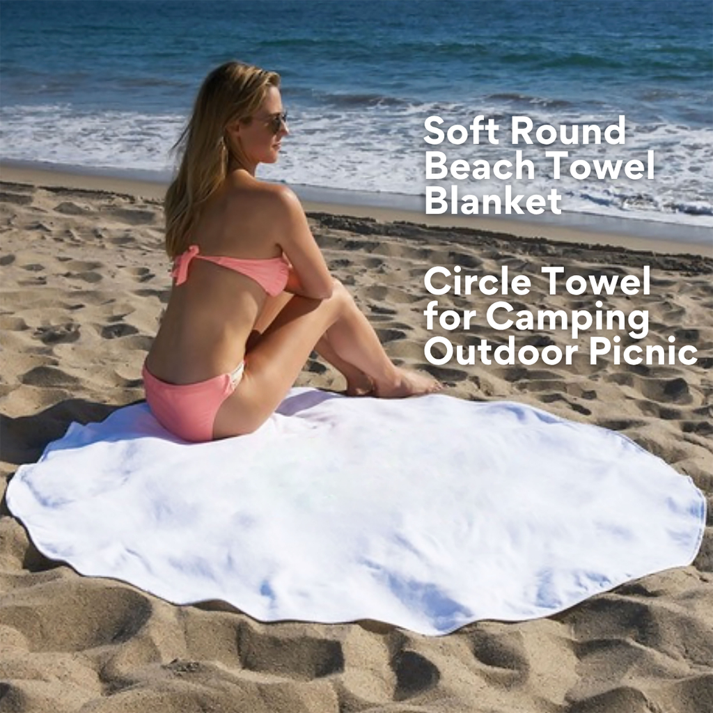 Round Beach Towel: 100% Cotton, White, 60" Diameter