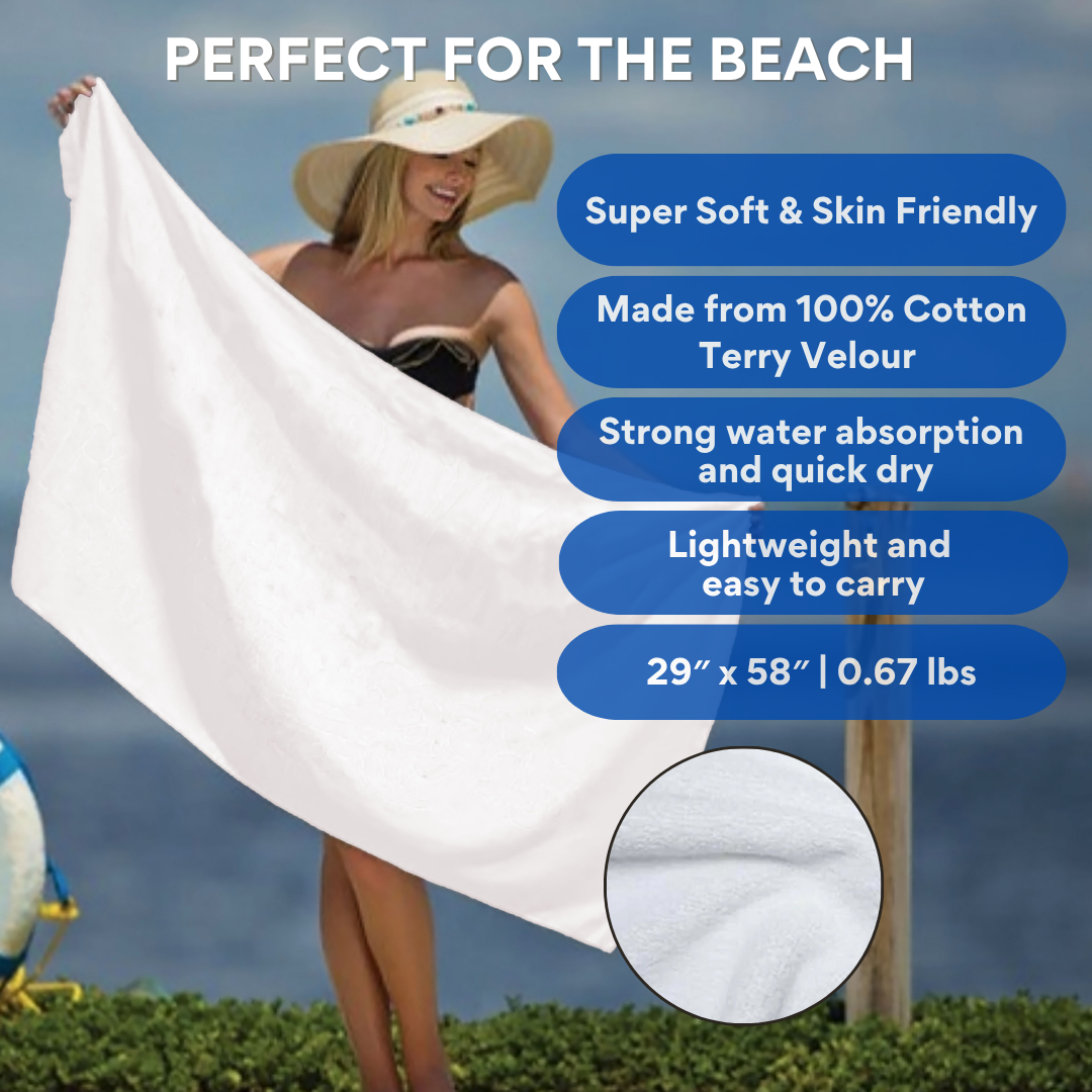Jewel Collection Beach Towel: 100% Cotton, White (0.67 lb)