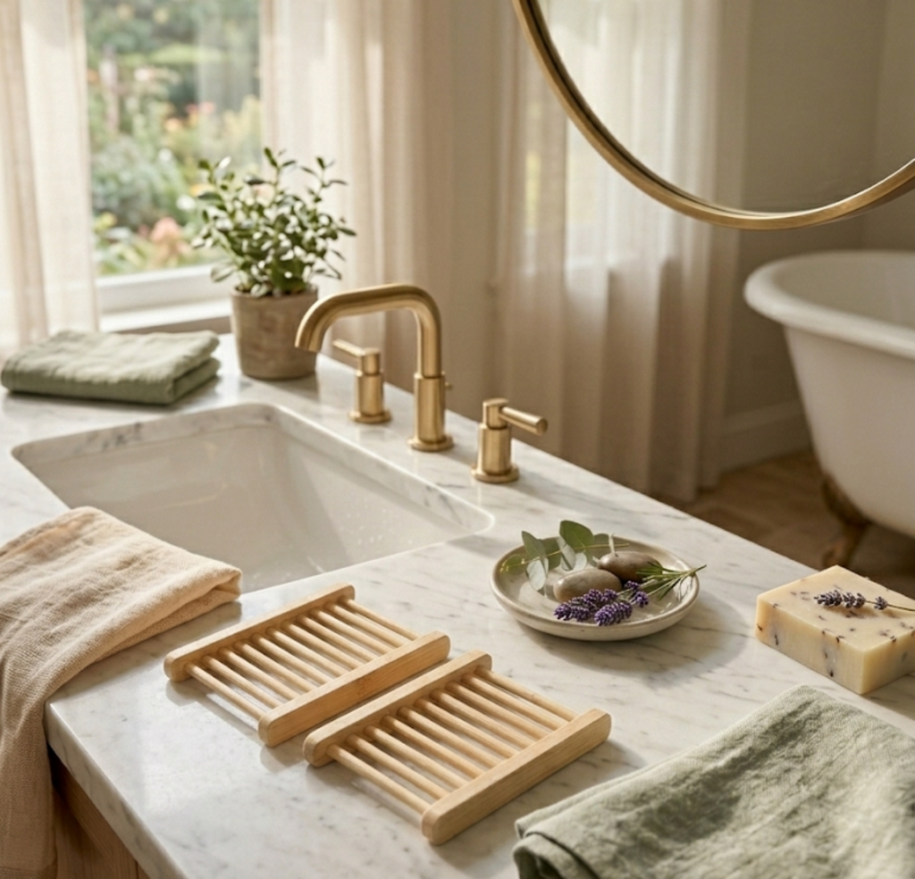 2-Pack Natural Bamboo Soap Bar Dish