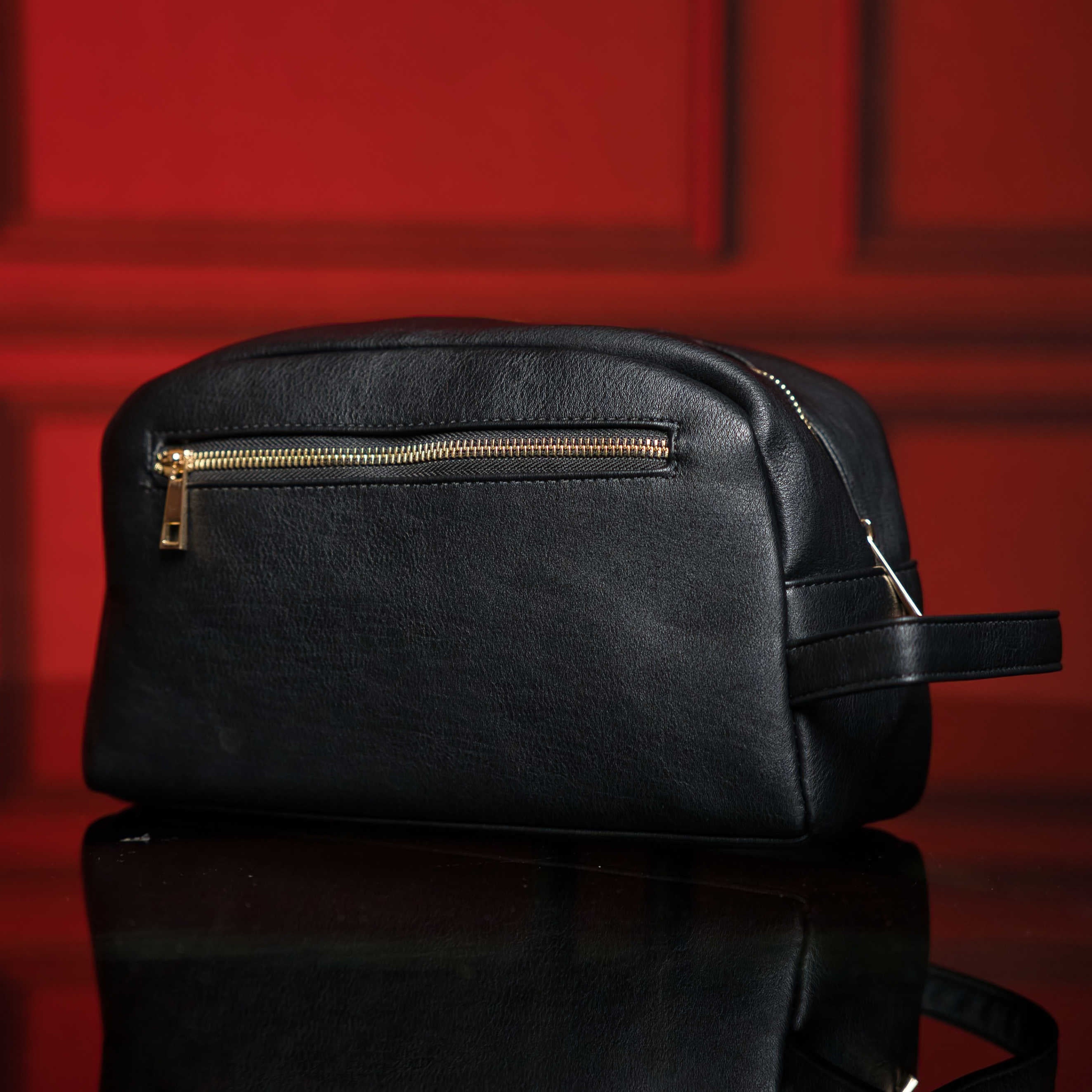Black Leather Toiletry Bag