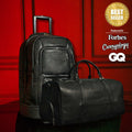 Black Leather Roller Bag Set