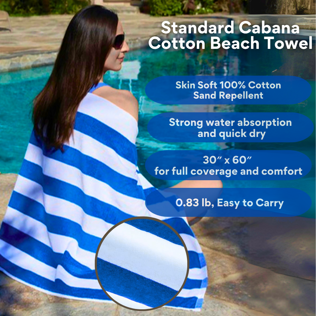 Standard Cabana Beach Towel: 100% Cotton Terry Velour