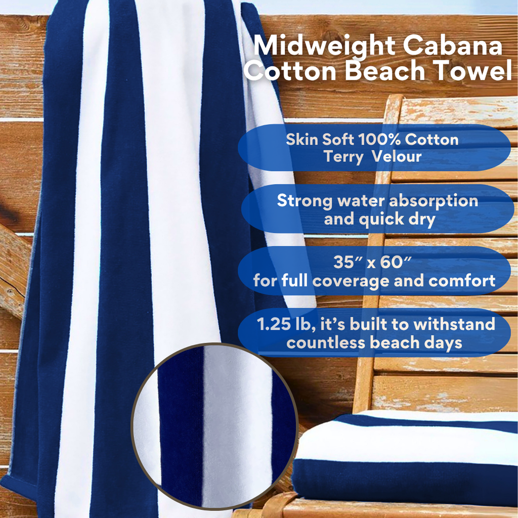 Mid-weight Cabana Beach Towel: 100% Cotton Towel