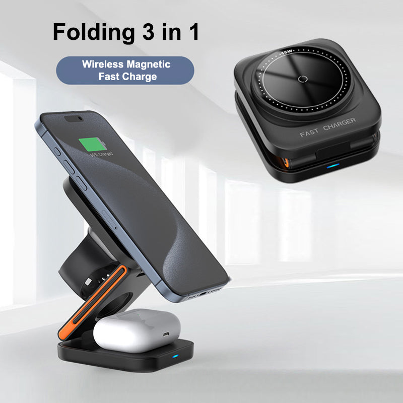 FlexiTrip Foldable Wireless Charger – Compact, Fast Charging, Portable Design for iPhone, Android, and Qi-Enabled Devices